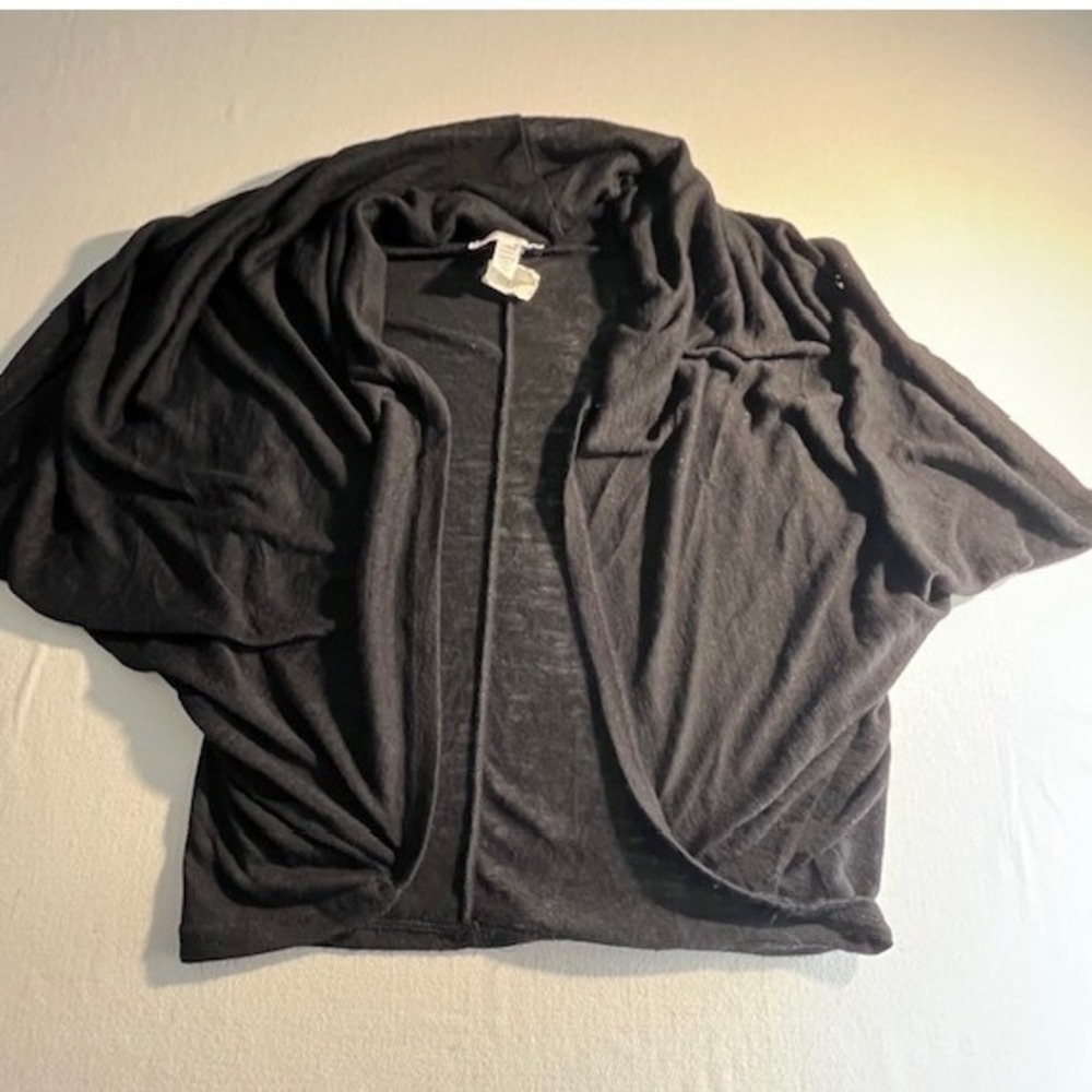 Ambiance Apparel Shrug Women M Black Draped Dolman Sleeve Open Front Cardigan